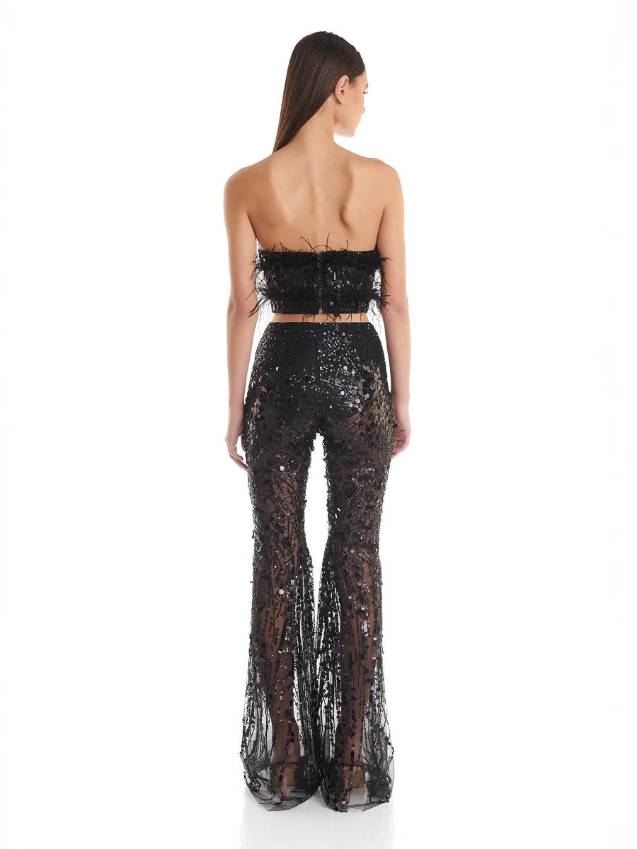 Sequined Tube Top and Trousers Set