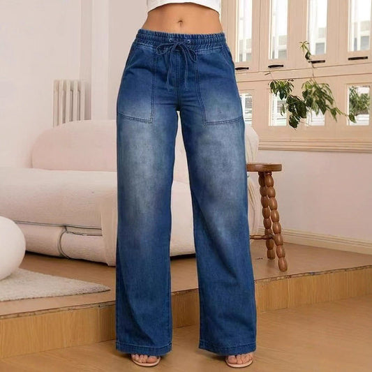 Women's Lace up Straight Leg Pants Jeans
